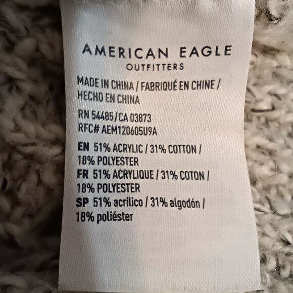 American Eagle Chunky Cropped Cardigan Oatmeal Gray Open Knit Womens M Academia - Picture 7 of 12